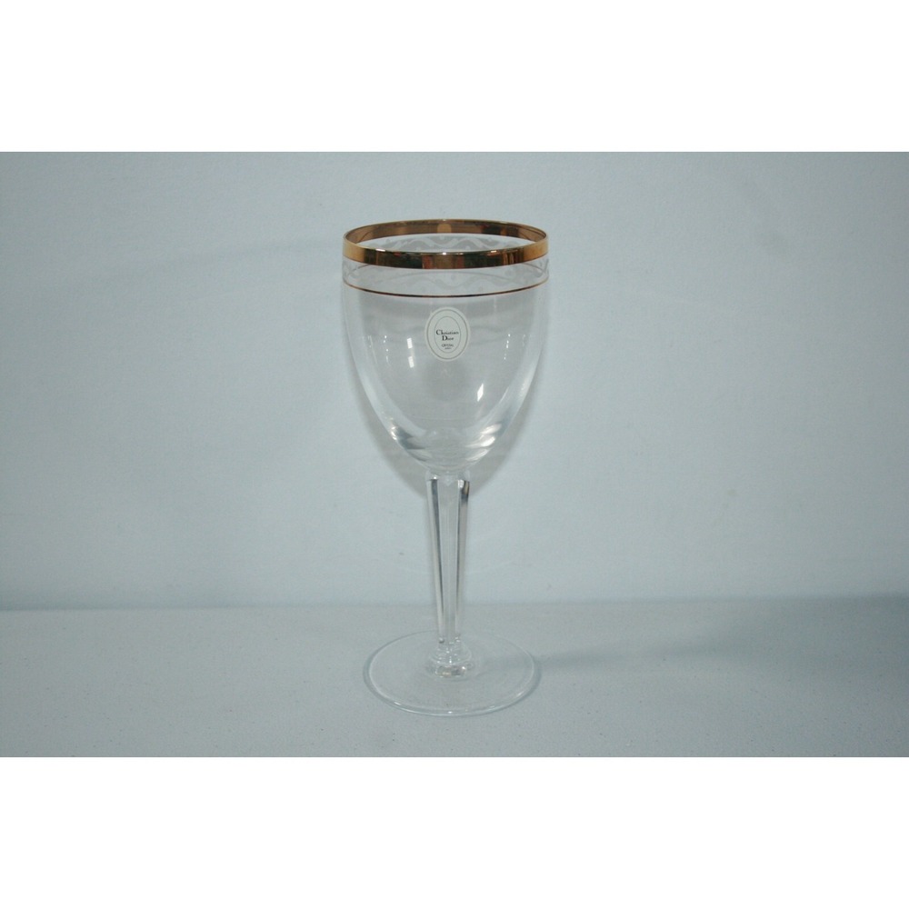 Christian Dior Vintage Crystal Gold Rim Wine Glass 8" Tall‎ 3.25" Across 8 oz